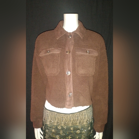 "Hippie Rose" Light Brown Cropped Teddy Jacket - Picture 4 of 10